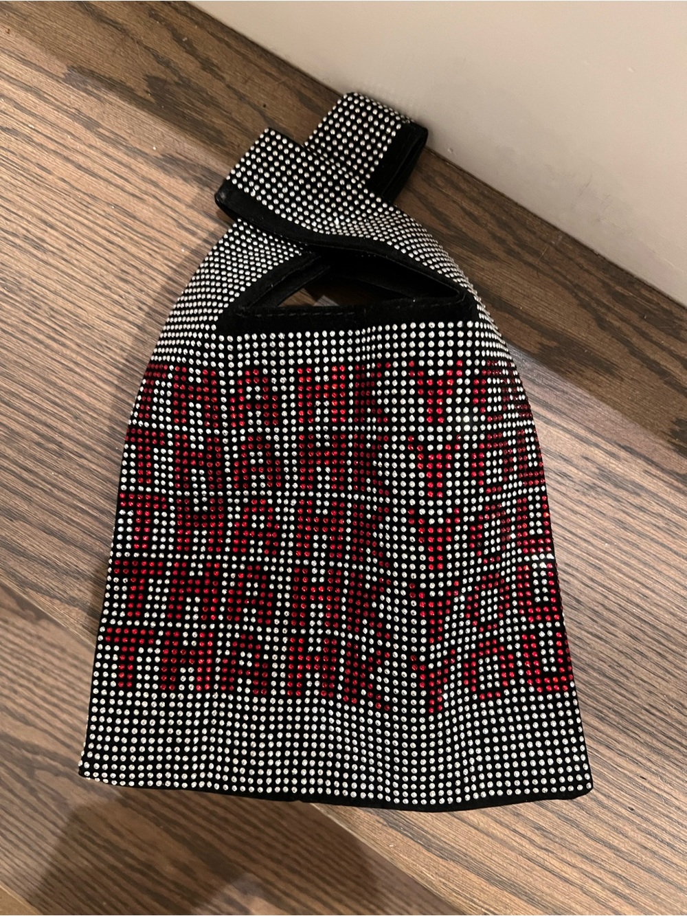 THANK YOU Black and Red Rhinestone Statement hand bag pouch